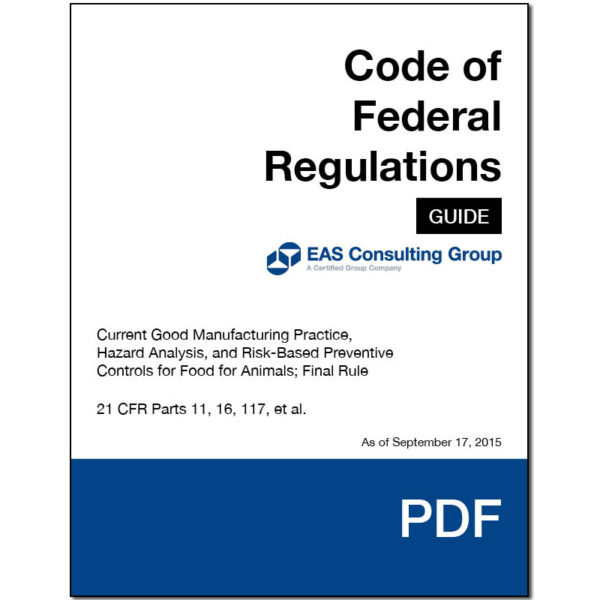 EAS Pocket Guide 21 CFR 11 16 117 FSMA Final Rule for Preventive Controls for Animals Cover