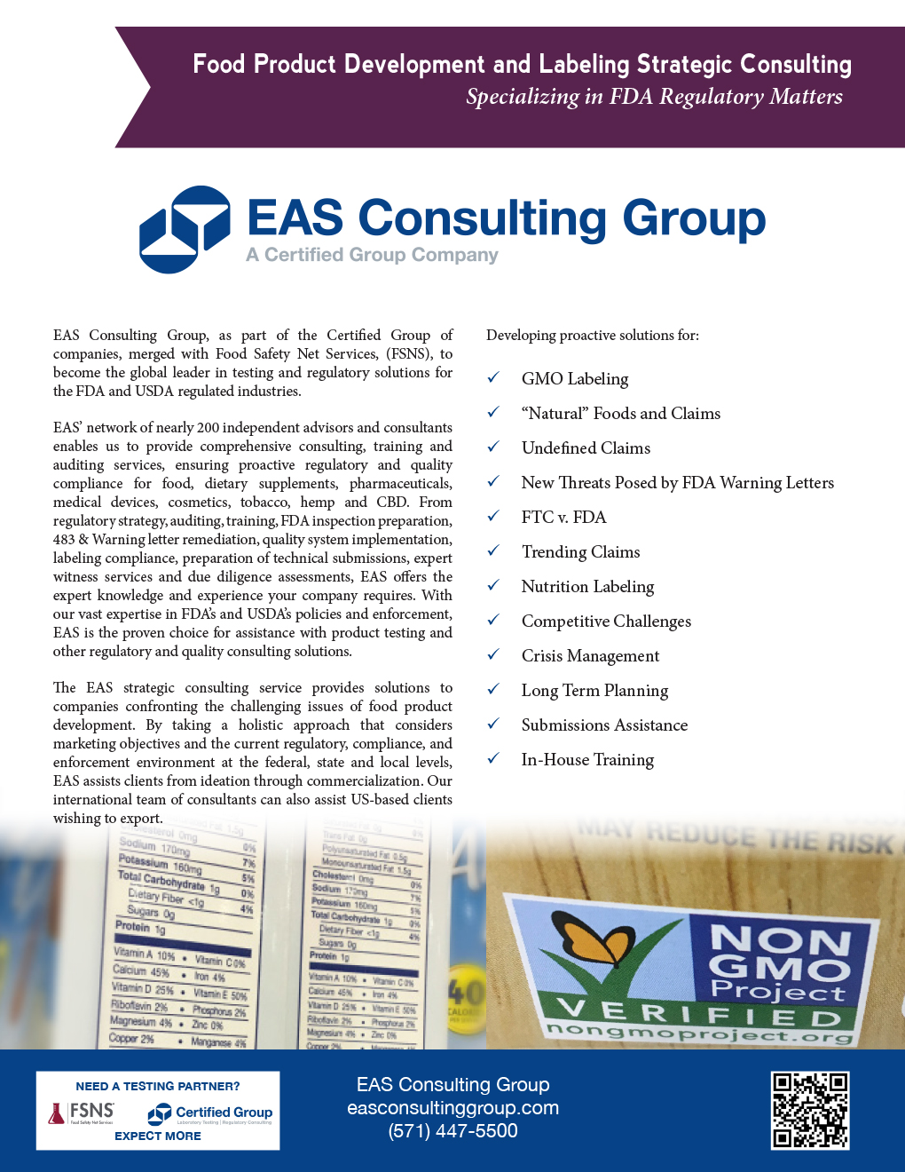 Food Product Development and Labeling Strategic Consulting Services