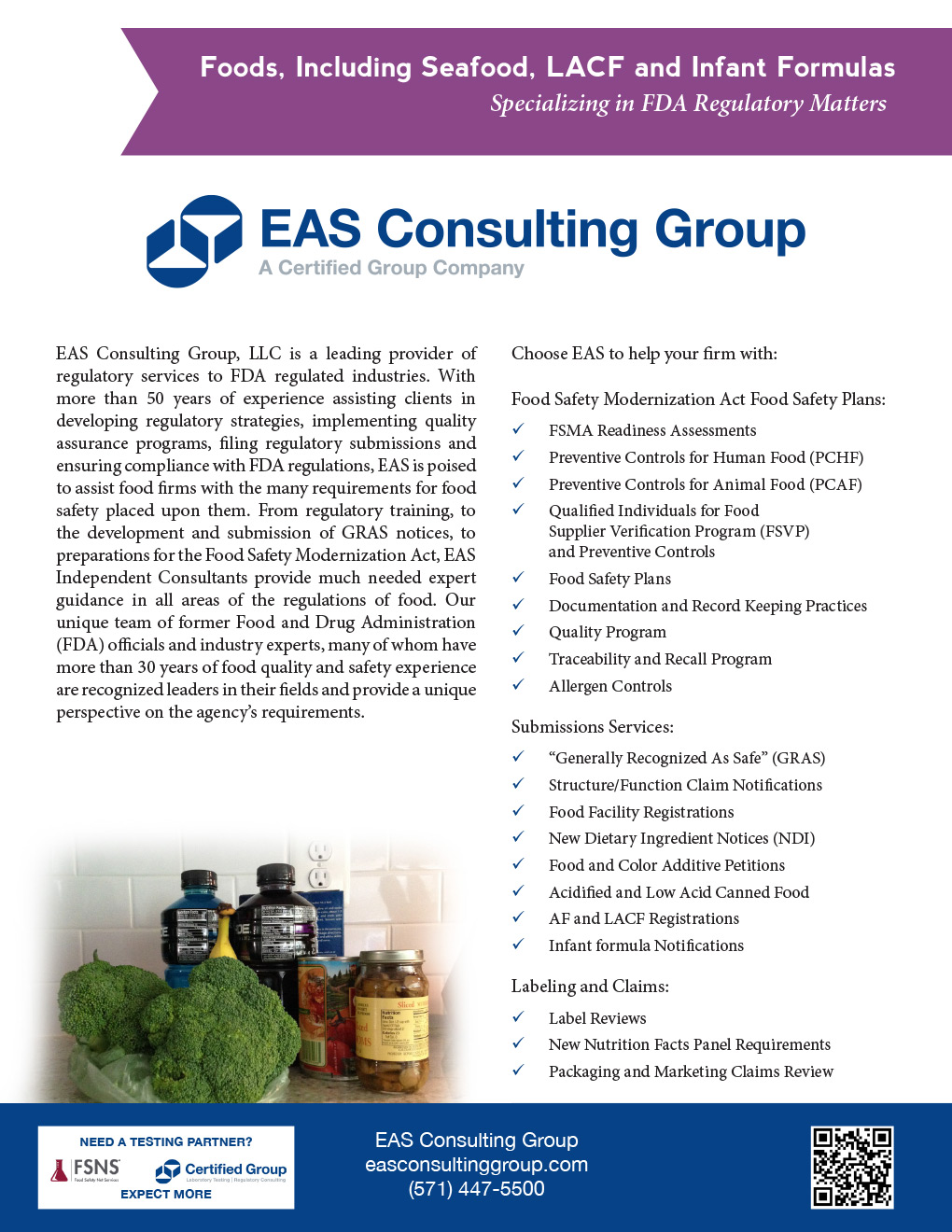 Foods Including Seafood LACF and Infant Formulas Services