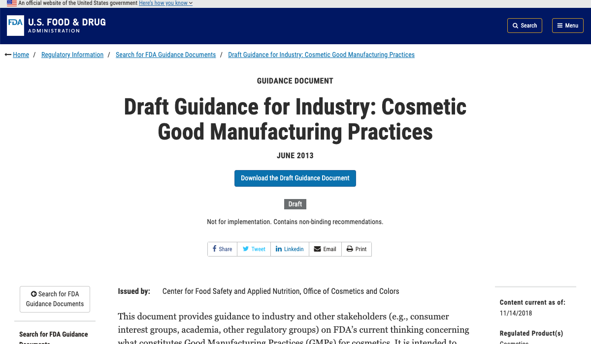 MoCRA Models FDA Draft GMP Guidelines